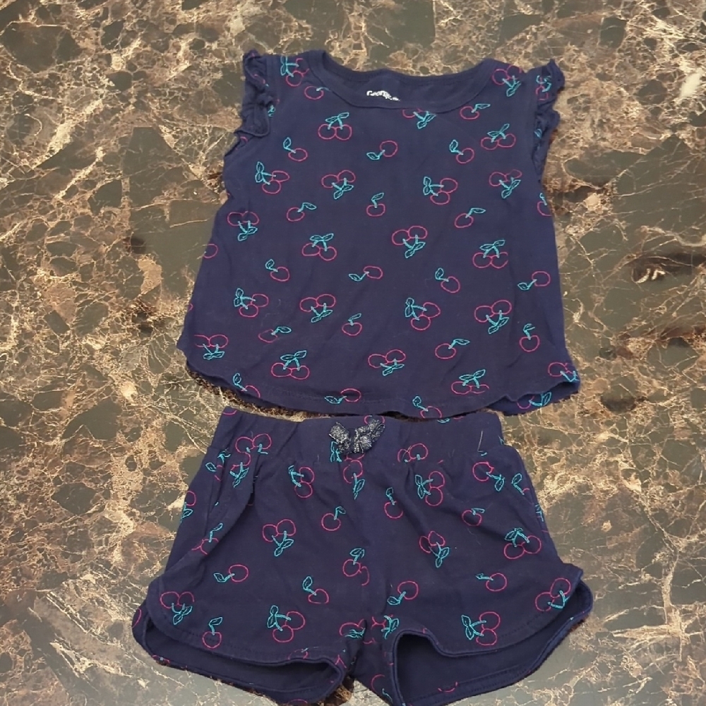 Blue With Cherries Matching Shirt And Shorts